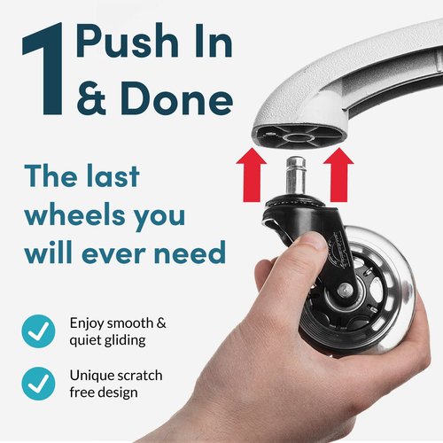 Lifelong Office Chair Wheels Replacement Rubber Chair Casters for Hardwood Floors and Carpet, Heavy Duty Casters for Chairs to Replace Office Chair Mats - Fits 98%