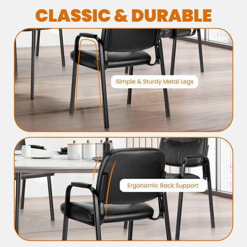 GlasFlength Waiting Room Chairs, Leather Reception Conference Room Chairs with Padded Armrests, Comfy Thickened Cushion Office Guest Chair for Lobby Meeting Home, Set of 2-Black A