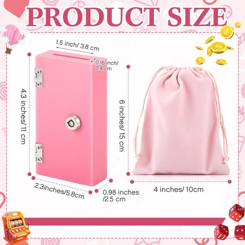 CroBlissful Acrylic Box for Gambler, Winners Bank Portable Safe Casino Money Pocket Sized Cash Box with 2 Keys and Storage Bag(Pink,1 Pack)