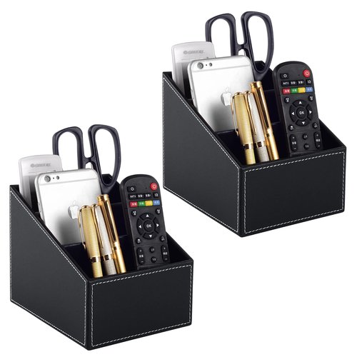 TV Remote Control Holder with 3 Compartments, Media Accessory Storage, Storage box, Storage Rack, Desk Organizers(Black(2 pieces))