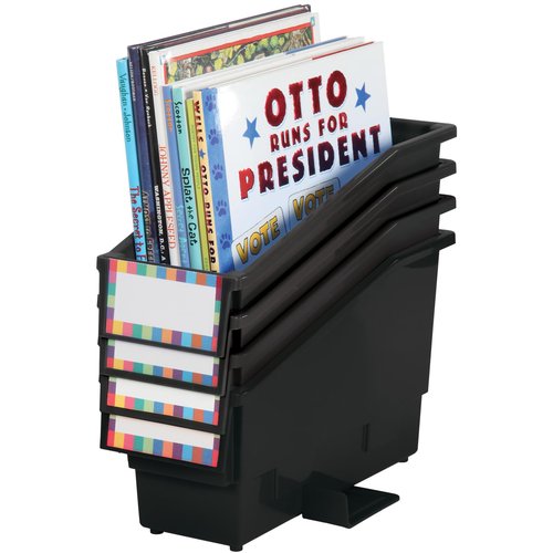 Really Good Stuff Non-Tip Book and Binder Holders with Stabilizer Wings, 5.5? by 13.5? by 7.75? - Set of 4, Black Color, Classroom Organization and Storage Solution