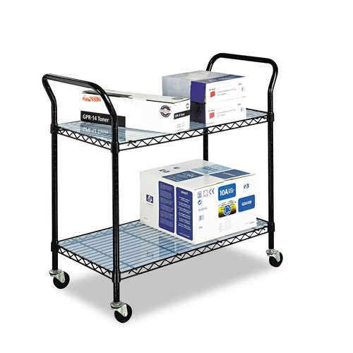 Safco 5337BL Wire Utility Cart with 2 Shelves, Rated up to 400 lbs, Black