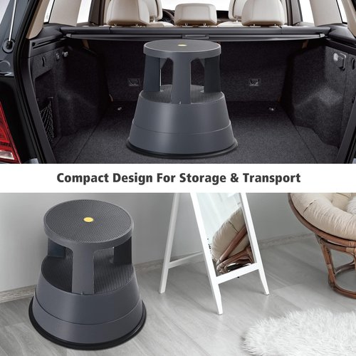 LDAILY Rolling Step Stool, Round Rolling Stool with Wheels Max Load 350 lbs, Non-Slip & Locking Platform, Small Plastic Library Step Stools for Adults & Seniors, Ideal for Kitchen, Home Office, Garage