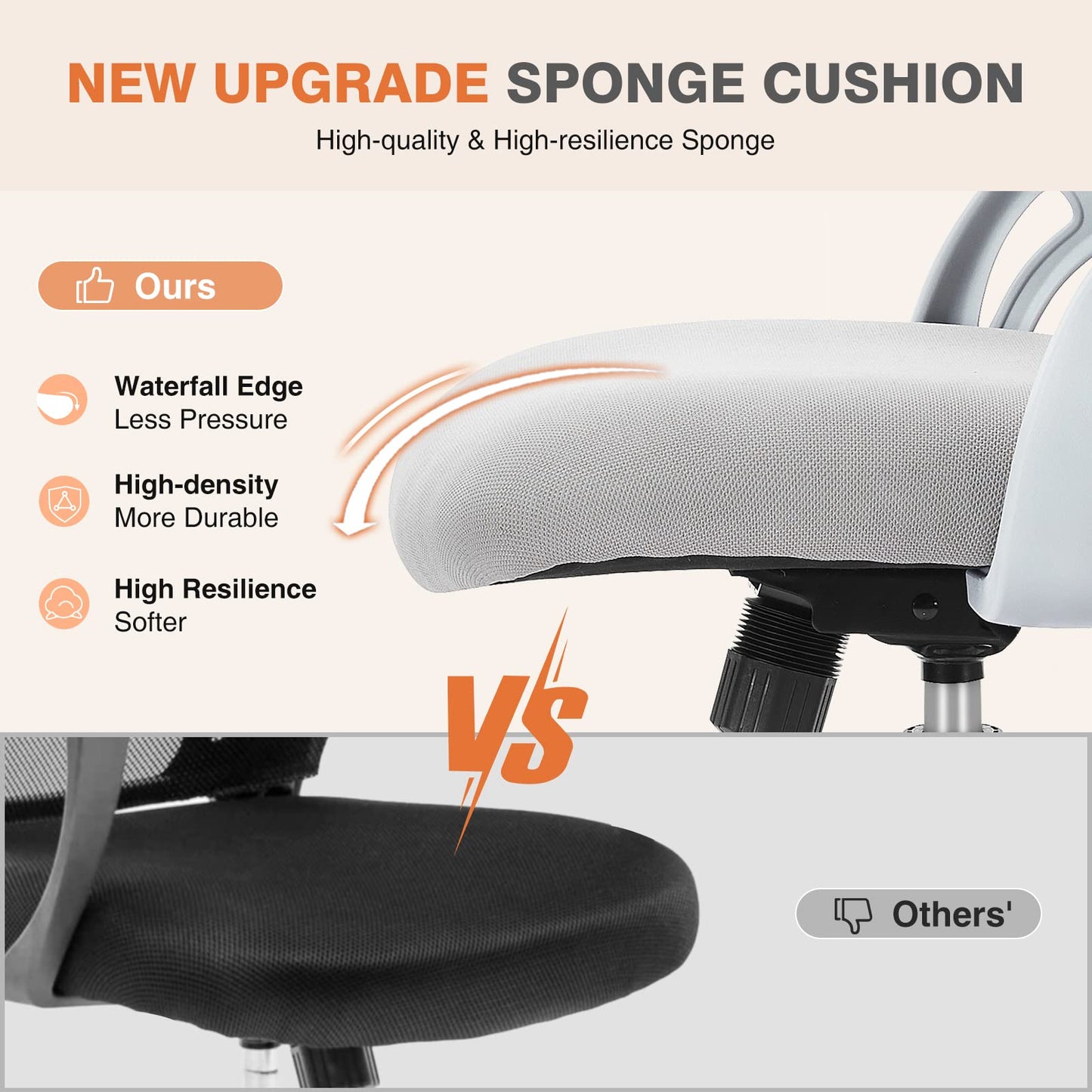 Sweetcrispy Office Desk Chair, Ergonomic Mid-Back Mesh Rolling Work Swivel Task Chairs with Wheels, Comfortable Lumbar Support, Comfy Flip-up Arms for Home, Bedroom, Study, Student, Classic Grey