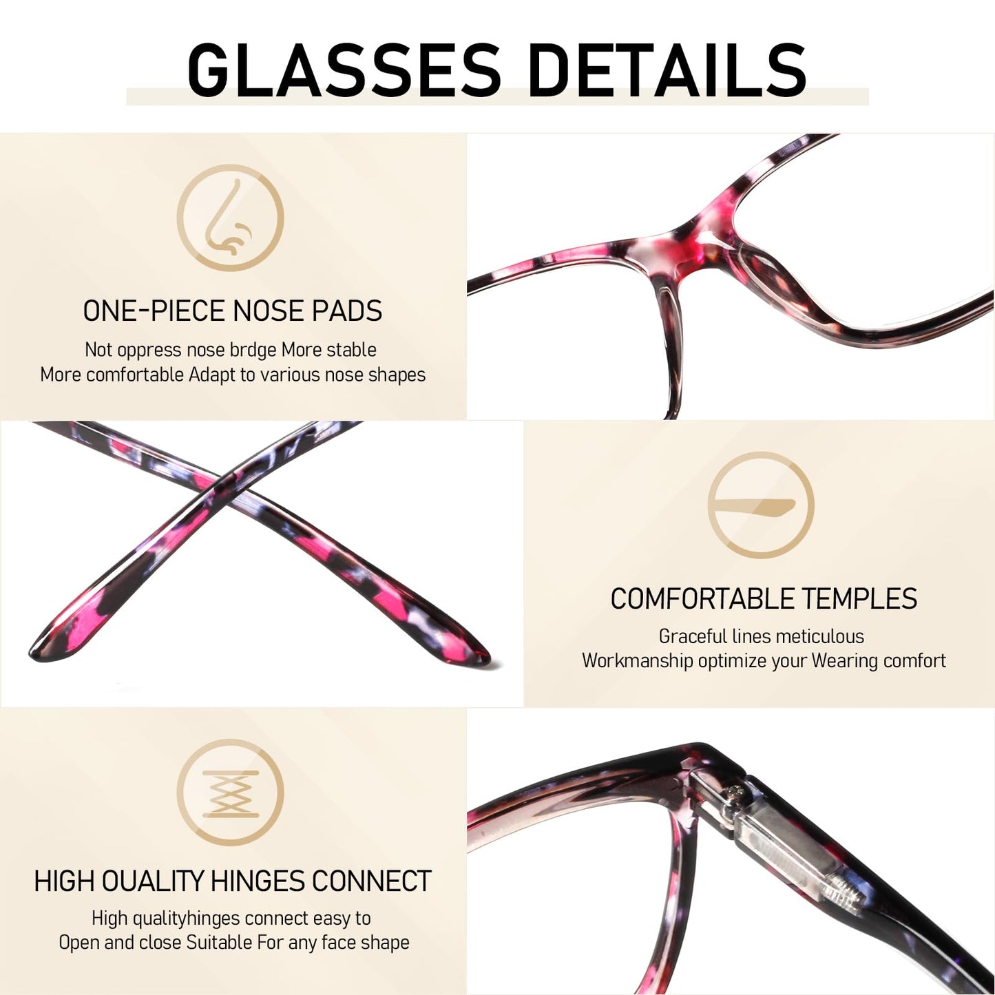 SIGVAN Ladies Reading Glasses Blue Light Blocking Spring Hinge Fashion Pattern Print Eyeglasses for Women (multicolour, 3.00)