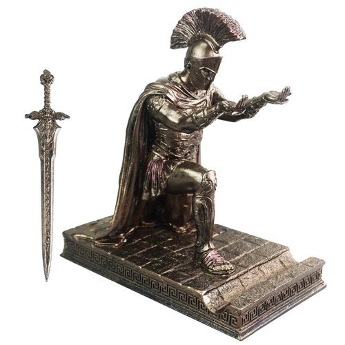MDJWIANJ Medieval Knight Statue Desk Single Pen Holder, Funny Unique Novelty Cool Desktop Accessories Gothic Figure Pencil Stand, Copper