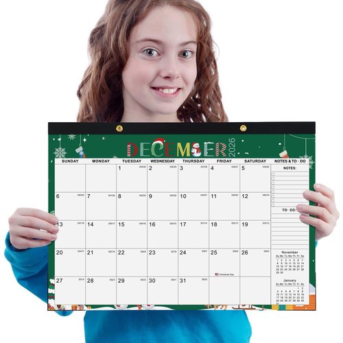 Desk Calendar 2025-2026, Monthy Desktop/Wall Calendar with 18 Months Theme Designs Runs From Now to Dec 2026, 17" x 12" Use as Deskpad Calendar for Home Office School (Blue)