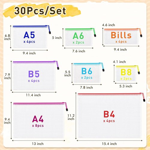 Skiennix 30-Piece Mesh Zipper Pouch Set - Clear Waterproof Storage Bags for Organizing | 8 Sizes for Home & Travel