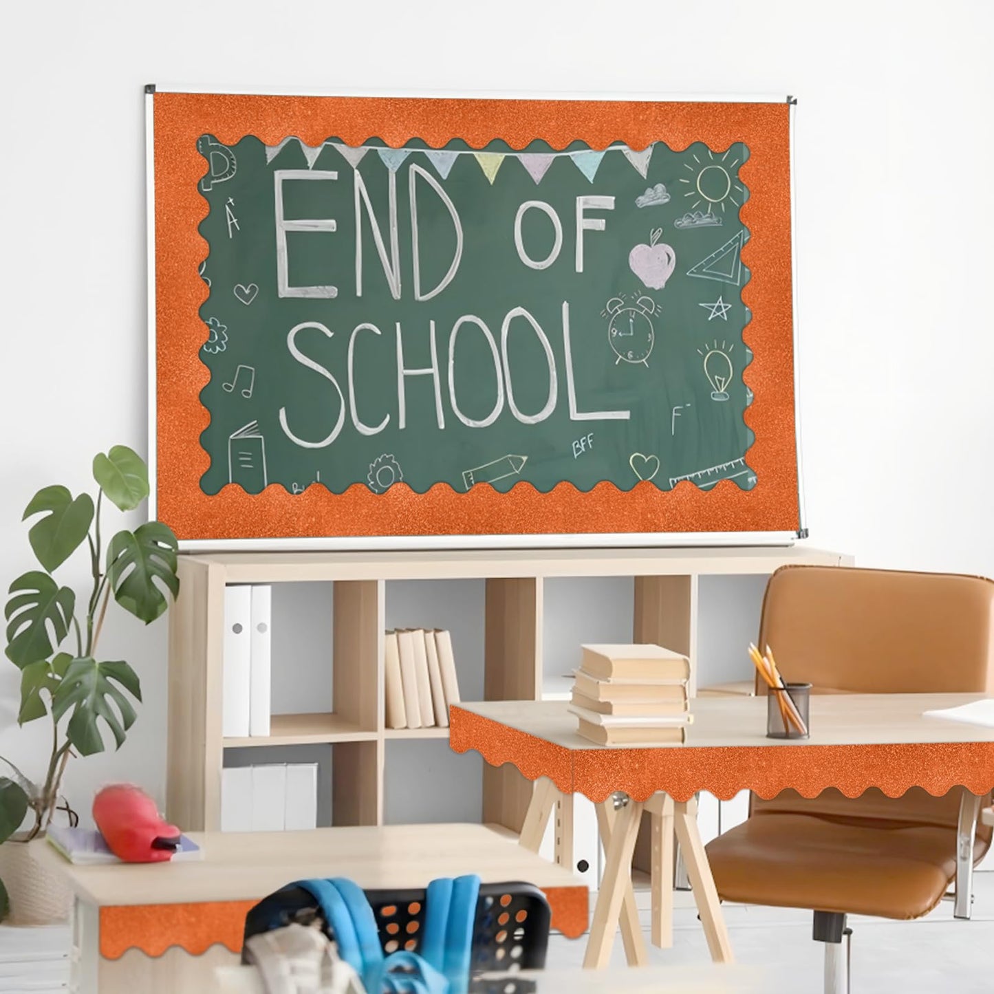 KAVOZM 70Ft Shine Orange Bulletin Board Borders，Scalloped Poster Boards Decorations Trim for Classroom, School, Office, Home, Wall Decoration Strips