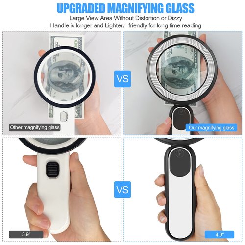 Rechargeable Magnifying Glass with Light, 30X 4.7IN Handheld Large Lightweight Lighted Magnify Len 21 LED 3 Modes Illuminated Book Magnifier forKids,Senior,Reading,Inspection,Coin,JewelryChristmasGift