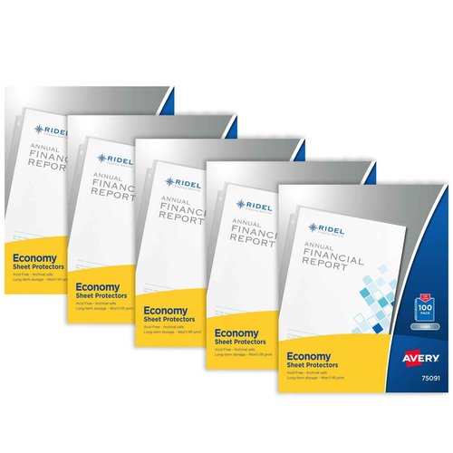 Avery Economy Weight Sheet Protectors, Acid Free, 8.5" x 11", 100 per Pack, 500 Clear Document Protectors Total (5-Pack of 75091)