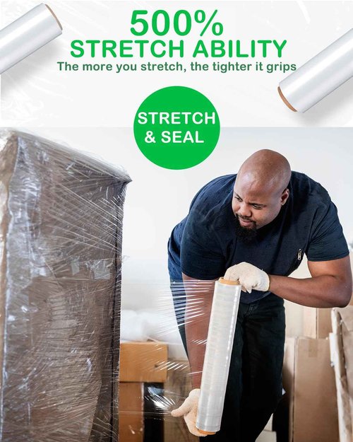 18in Clear Stretch Wrap Roll, Heavy Duty 1500ft Shrink Wrap Roll, 80 Gauge Industrial Strength Stretch Film, Stretch Wrap for Moving, Plastic Wrap for Moving Pallet Wrapping Shipping(4 Rolls)