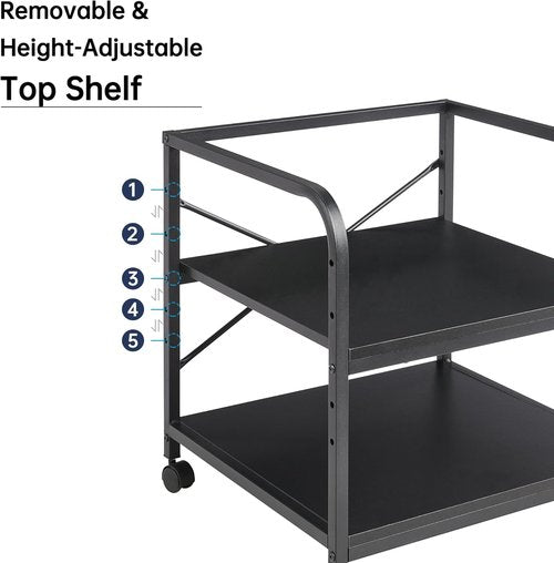 Fannova 2-Tier Under Desk Printer Stand - Height Adjustable Rolling Cart with Storage | Black, 20 Inches Deep