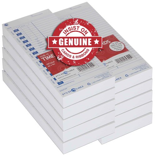 Pyramid Time Systems - 30% Recycled Time Cards (35100-10MB) for Pyramid Models 3500, 3500SS, 3600SS, and 3700 Time Clock and Document Stamp, Single Sided Time Sheets (4 X 9 in) - 1000 Time Cards
