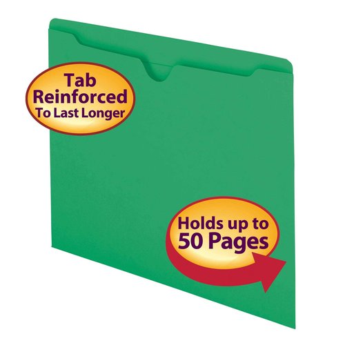 Smead File Jacket, Reinforced Straight-Cut Tab, Flat-No Expansion, Letter Size, Green, 100 per Box (75503)