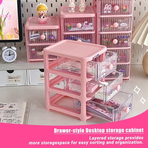 Clipore Desktop Drawers Organizer，3 Tier Pink Plastic Storage Box, Multi-Function Desk Organizer for Office, Home，Bedroom, Send Goods from Local Warehouse