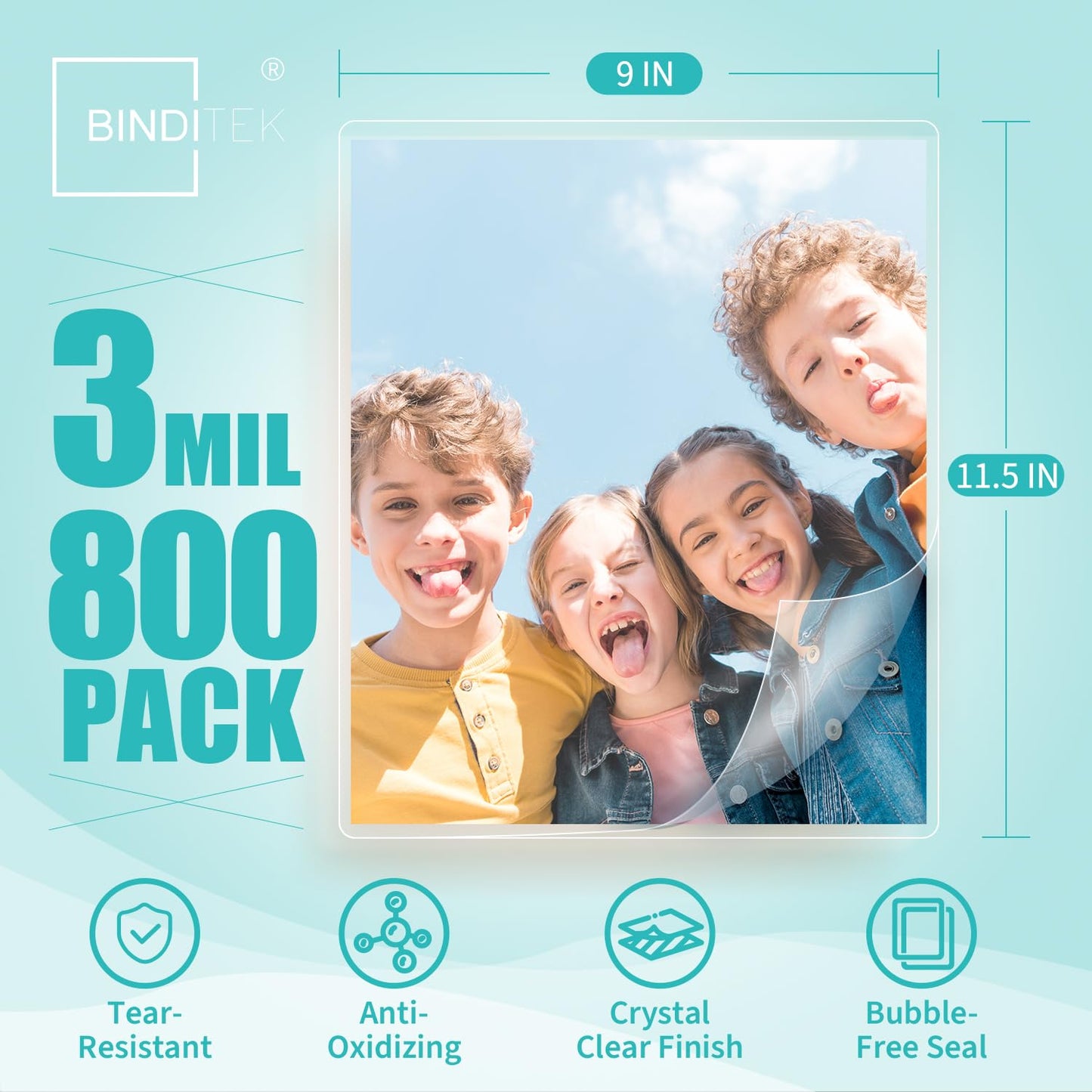 Binditek 800 Pack Bulk Thermal Laminating Pouches, 3 Mil, 9x11.5 Inches Laminating Sheets, for Letter Size, Ultra Clear, Glossy, Hold 8.5x11 Inches, Heat Seal, Office School Supplies