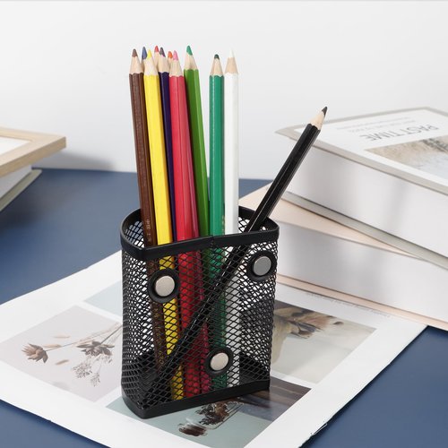 WERADNISH Magnetic Pen Basket Wire Mesh Magnetic Pen Holder for Locker Organizer, for fridge, 6 Packs Magnetic Marker Holder for whiteboard, Classroom and Office Supplies,Black