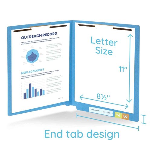 50 Blue End Tab Fastener File Folders - Reinforced Straight Cut Tab - Durable 2 Prongs Designed to Organize Standard Medical Files, Receipts, Office Reports - Letter Size, Blue, 50 Pack