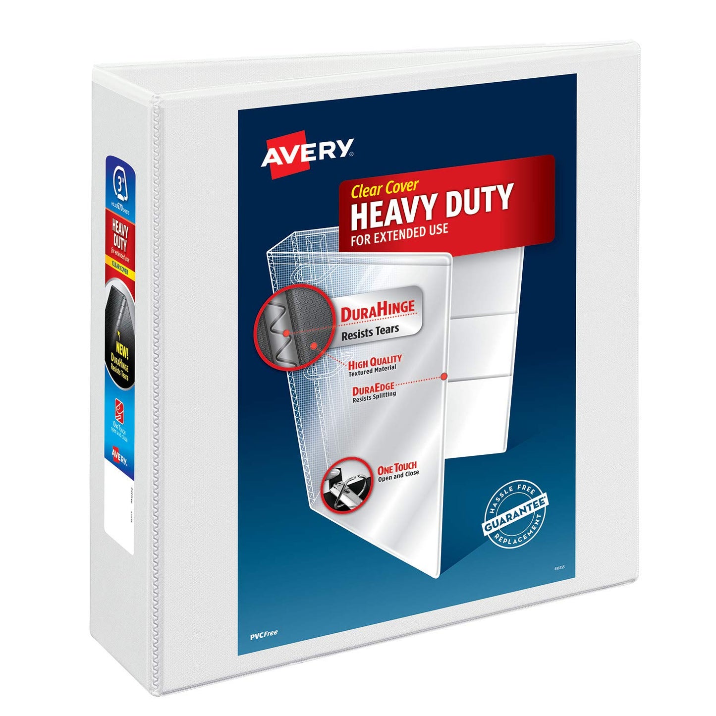 Avery Heavy-Duty View 3 Ring Binder, 3" One Touch Slant Rings, Holds 8.5" x 11" Paper, 1 White Binder (05604)