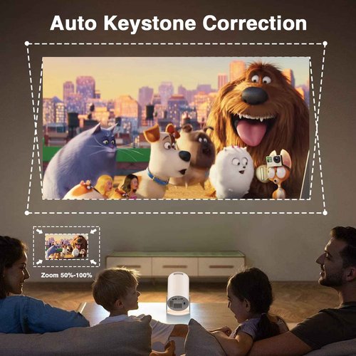 [Electronic Focus with Short Throw] PANSEBA Mini Projector with WiFi 6 and Bluetooth, Auto Keystone Outdoor Movie Projector, Big Screen Home Portable Projector for Phone/TV Stick/Laptop/HDMI