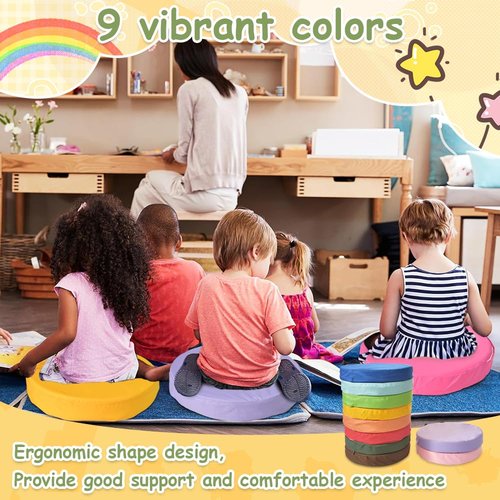 Morimoe Round Flexible Floor Cushion with Handle, 600D Waterproof Oxford Fabric Floor Seating for Home, Daycare, Preschool, Classroom and Meditation (10)