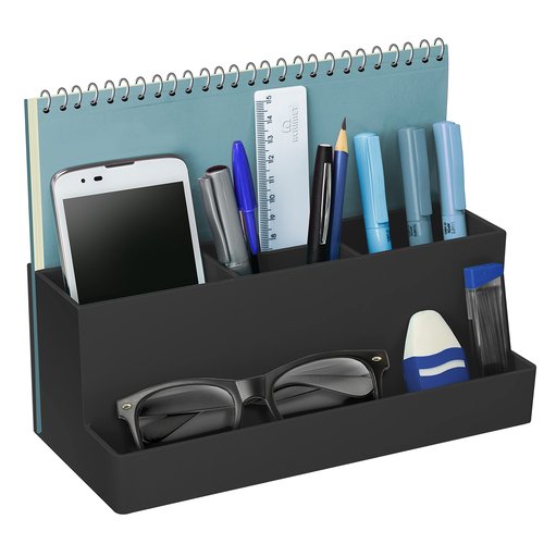 Acrimet Desktop Organizer - Multi Organizer Caddy Holder for Office, Home and School use (Plastic) (Black Color)