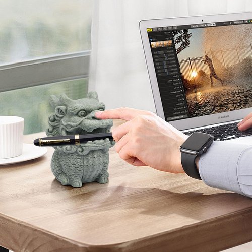 BEIZHAN Cute Pen Holder for Deask, Dragon Stone Pen Stand, Chinese Feng Shui Desk Organizer, Animal Figure for Office/Study Display Decoration