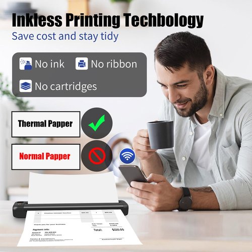 Rongta Portable Printer Wireless for Travel, Bluetooth WiFi Inkless Thermal Printers for 8.5" x 11" US Letter & A4 Size, Compatible with Android iOS Phone Mac Windows Laptop for Office & Home (Gray)