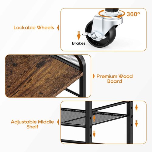 PAPAGIFTREE 4 Tier Rolling Utility Cart with 360° Lockable Wheels, Art Cart for Art Organizer and Storage, for Supply Studio, Rolling File Cart for Paper Organizer and Office Organization, Home