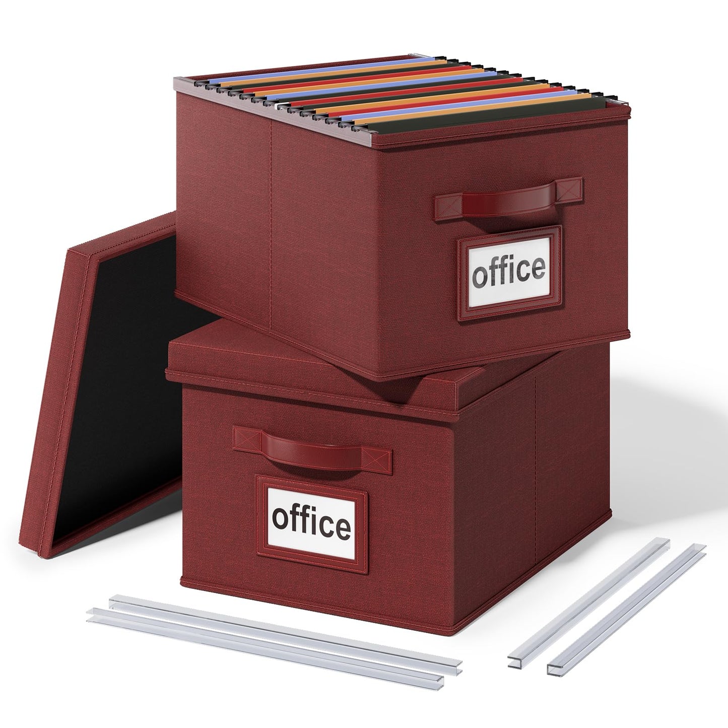 Huolewa Upgraded File Organizer Boxes Set of 2, File Boxes with Lids, Linen Hanging File Organizer Boxes for Letter/Legal File Folder Storage, Document Organizer, Filing Boxes Cabinets for Office/Home
