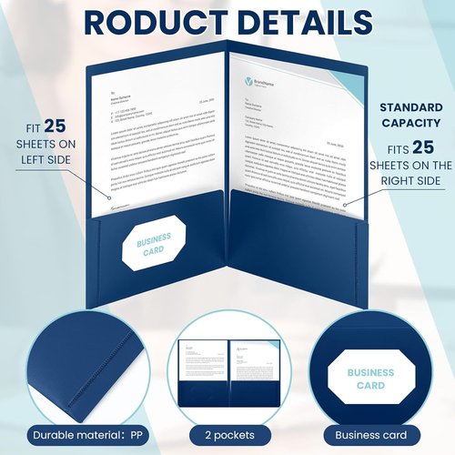 Henoyso 24 Pcs Plastic Presentation Folders - Heavy Duty 2 Pocket Letter Size, Blue for School & Office