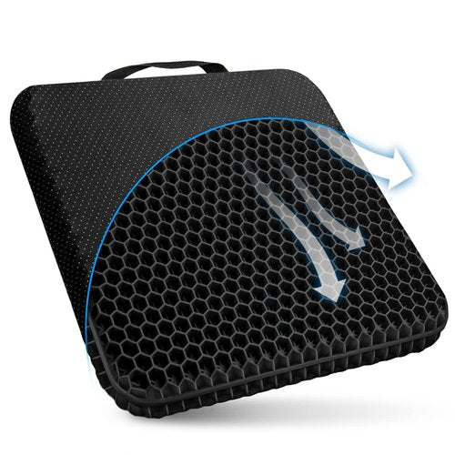 Gel Seat Cushion, for Long Sitting -Double Thick Gel Seat Cushion Breathable Honeycomb Chair Cushion with Non-Slip Cover for Office Chair Car, Wheelchair, Long Trips,Relief Sciatica Pain