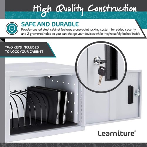 Learniture Structure Series 12-Device Charging Station for Laptops and Tablets, Wall-Mount Lockable Charging Cabinet for 12 Tablets/Chromebooks, Black