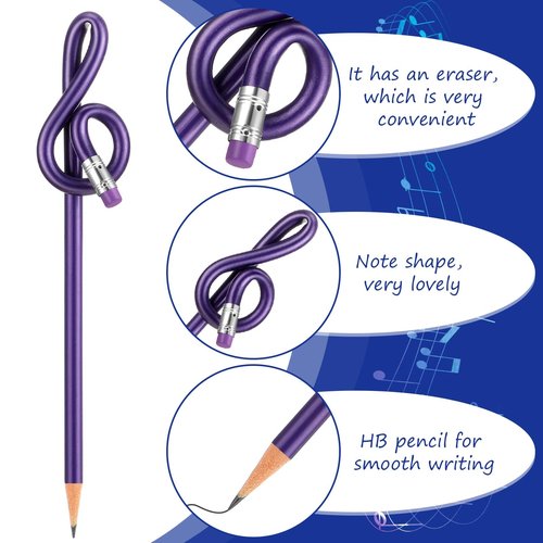 100 Pack Treble Clef Pencils Bulk with Eraser Music Note Pencils Music Themed Party Favors Colorful G Clef Pen Choir Prizes Gifts for Piano Teachers Students Artists Home Office School Supply
