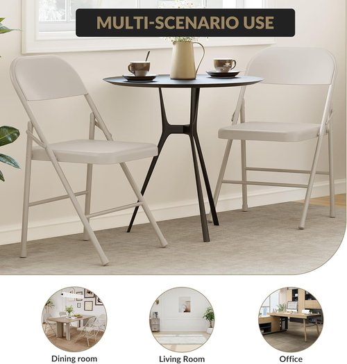 Folding Chairs Set of 4, Portable & Stackable Commercial Seat with Metal Frame, Heavy Duty Foldable Chairs for Office Wedding Party, 350 Pound Capacity, Beige