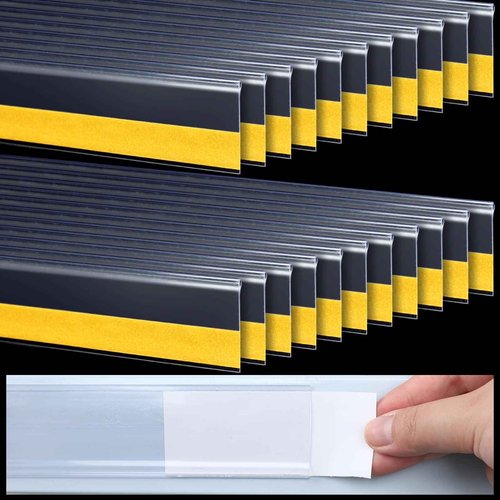 Fainne 50 Pcs Shelf Label Strips 1.25''H x 48" L Self Adhesive Shelf Label Holder Gondola Price Tag Stick on Plastic Clear Ticket Channel for Metal Wood Plastic Rack