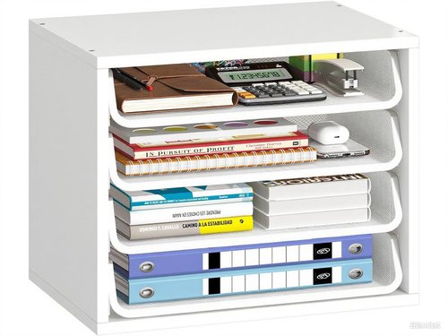 Simple Trending Desk File Organizers, 4-Tier Letter Tray Paper Organizer with File Holder, Wooden Paper Sorter for Office Supplies, White