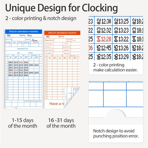 TIMOZIA Time Clocks for Employees Small Business, Auto-Align Time Clock, 6 Punches per Day Time Machine, Clock in Machine for Employees with 100 Time Cards, 2 Ink Ribbons and 4 Racks(Military time)