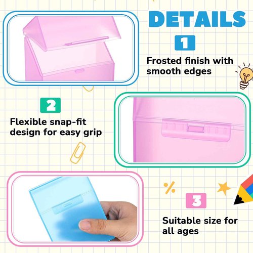 Clabby Plastic Clear Crayon Box Bulk Holds 24 Crayons Boxes With Hinged Lid and Snap Closure for Pens School Office Supplies Organization(Pink, Blue, Green, Clear,24 Pcs)