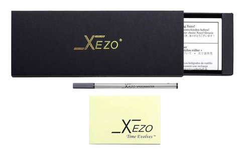 Xezo Speed Master Fine Rollerball Pen. Matte Black with White Mother of Pearl. Chrome Plated. Sporty Lightweight Brass Body. Each Unique