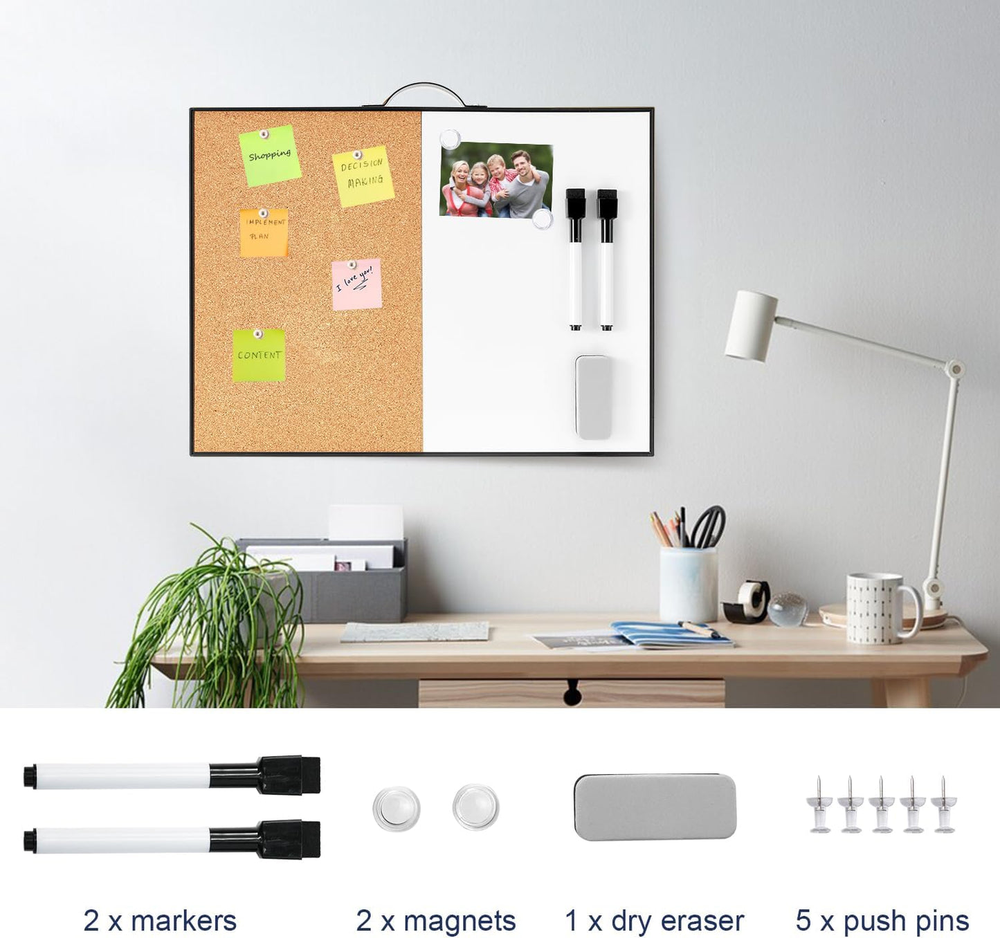 TSJ OFFICE Magnetic Dry Erase Board - 12" X 16" Portable Whiteboard with Cork Board & Black Frame