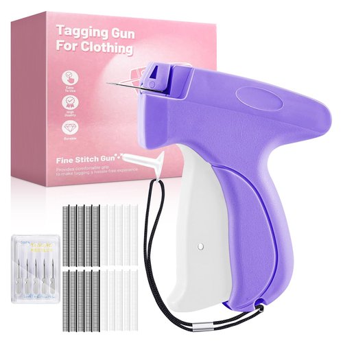 ACAOLOOM Stitch Gun for Clothes - Handheld Tagging Gun for Clothing, Attaches Price Tags & Fixed Clothing, Includes 6 Needles, 1000 White Fasteners & 1000 Black Fasteners (Purple)