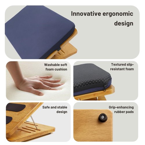 Kunffiyso Foot Rest for Under Desk at Work - Wooden Adjustable Office Footrest with Foam Cushion Pad, 4 Heights & Ergonomic Anti-Slip Design for Home & Office (Natural)