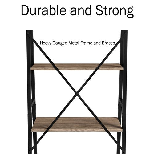 Lavish Home 4-Tier Ladder Bookshelf - Freestanding Bookcase with X-Back Frame and Leaning Look - Display Shelves for Home and Office (Black/Gray)