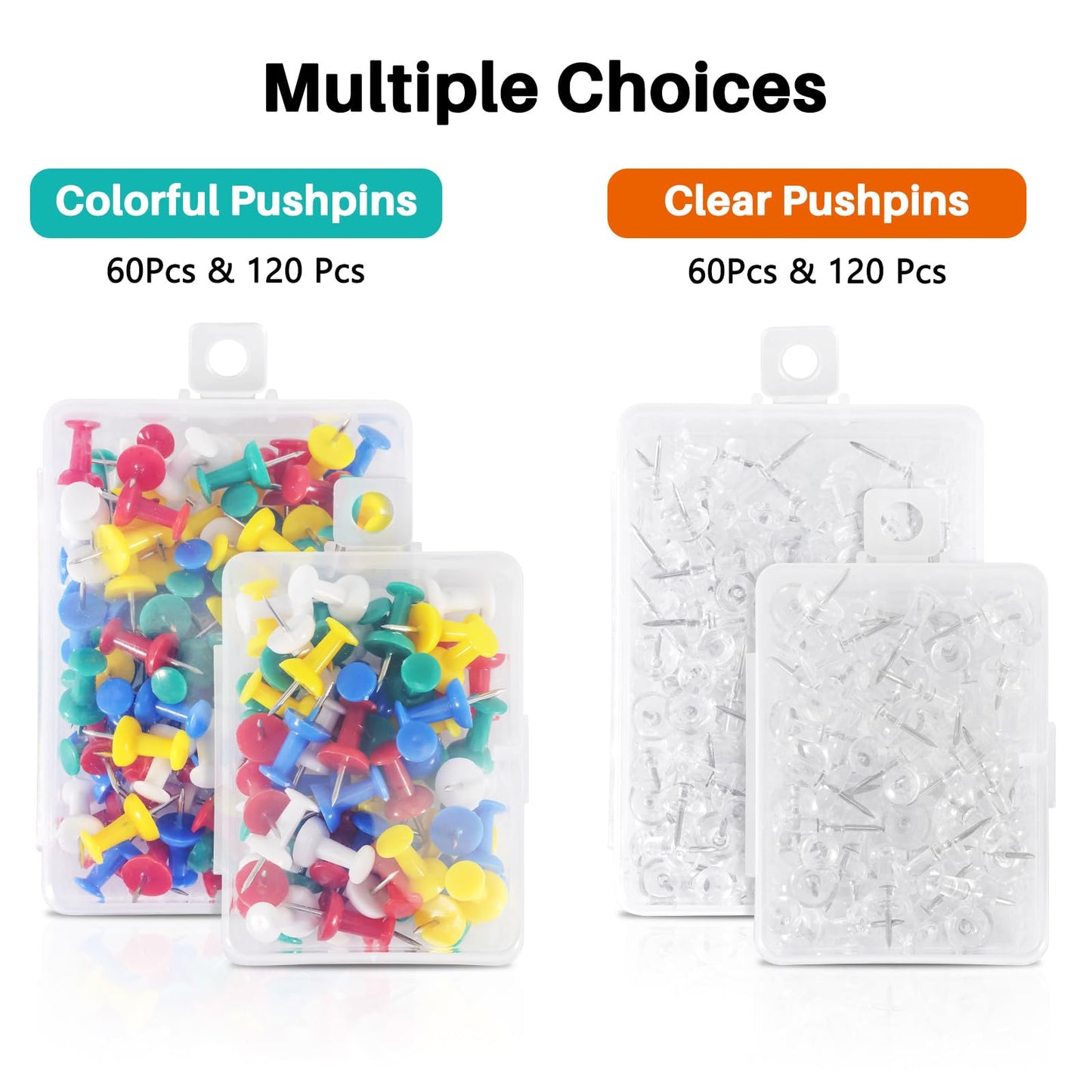 AMUSIGHT 60Pcs Clear Push Pins for Bulletin Board