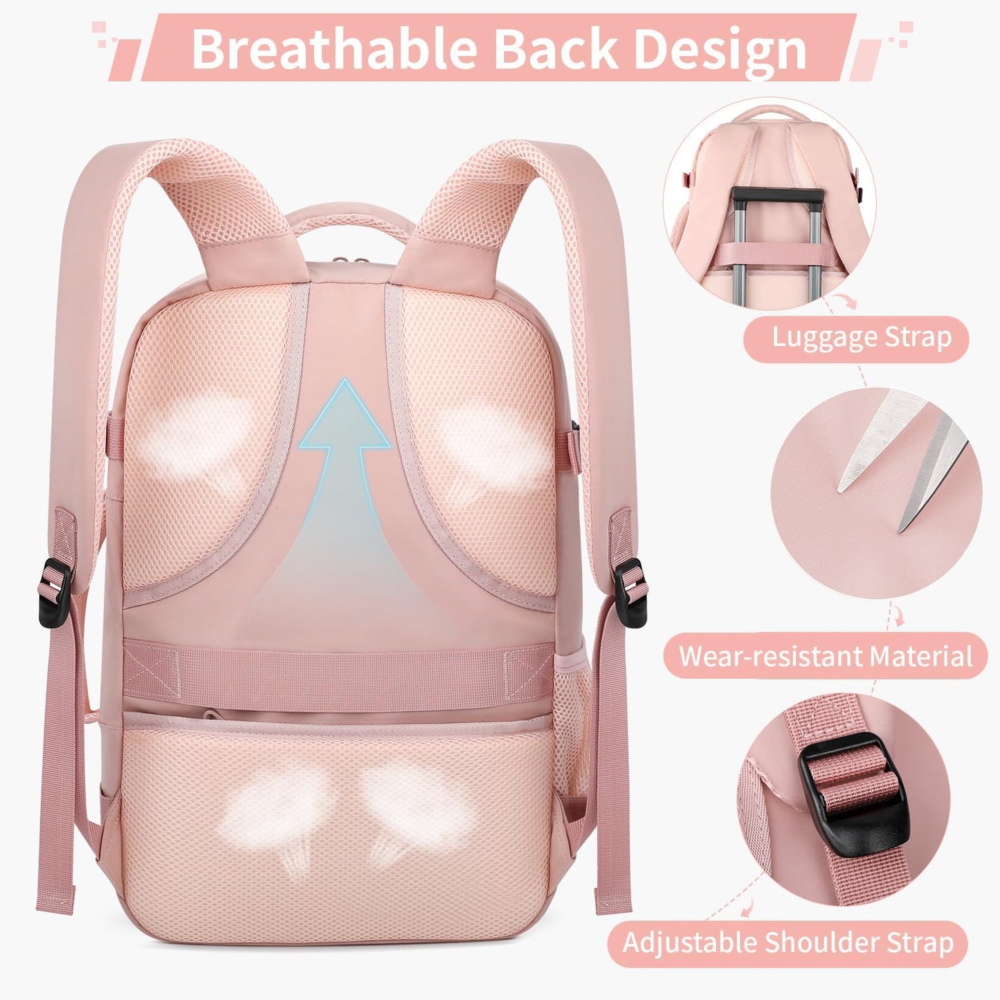 ZOMFELT Travel Backpack - TSA Approved 15.6-Inch Laptop Bag for Men & Women | Casual Pink Daypack