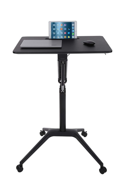 ApexDesk Mobile Pneumatic Laptop Rolling Desk 28” Wide Desktop 33.5” to 45.5” Height Adjustable Sit-to-Stand Ergonomic Design with Tablet Slot & Lockable Wheels for Office & Classroom