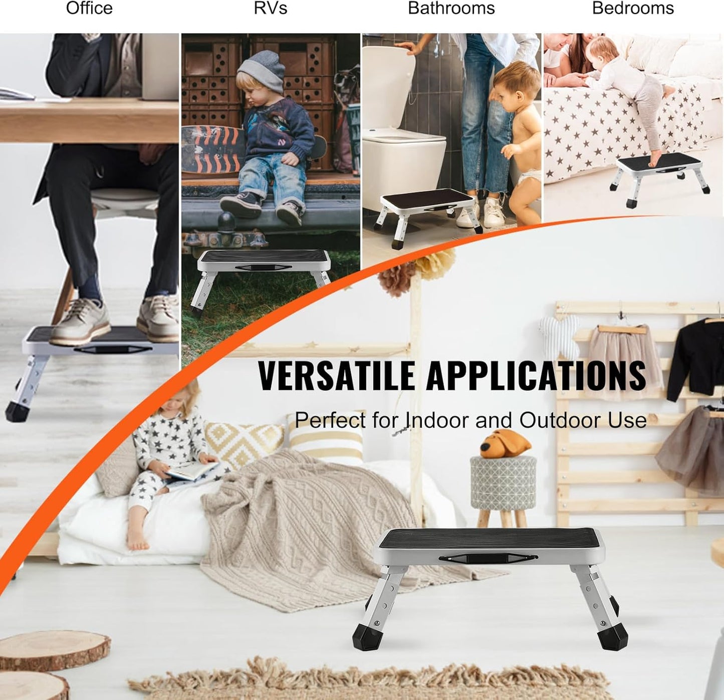 VEVOR Folding Steel Step Ladder - 330lbs Capacity, Adjustable Height, Non-Slip Design for Home & Office