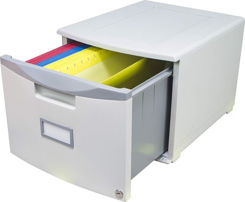 Storex Plastic One-Drawer File Cabinet – Locking Document Organizer for Home and Office, Gray, 1-Pack (61261B01C)